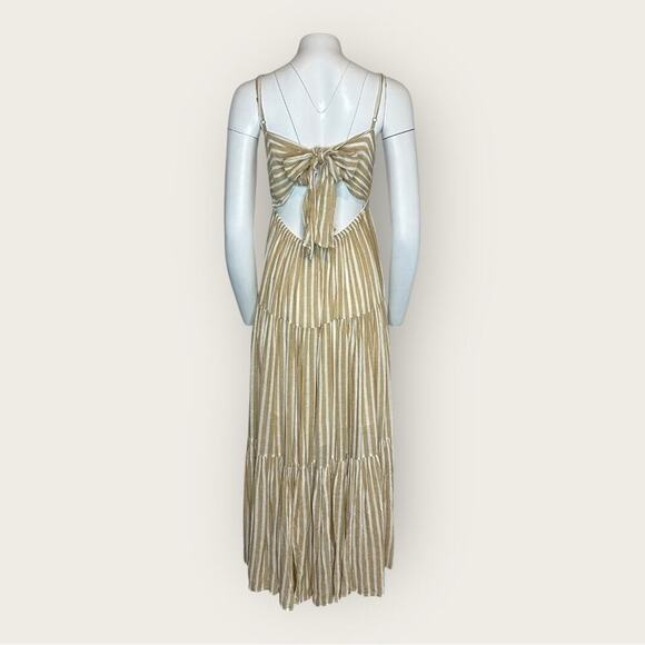 NWT | Elan | Khaki Stripe Spaghetti Strap Maxi Dress | White/Beige | Small - Picture 3 of 12